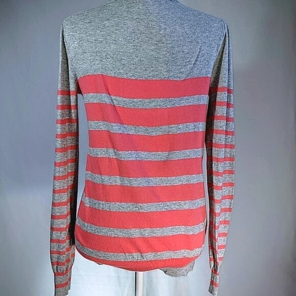 J. Crew Gray & Pink Striped Lightweight V-neck Long Sleeve Sweater